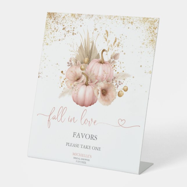 Fall in Love Bridal Shower Pumpkin Favors Pedestal Sign (Front)