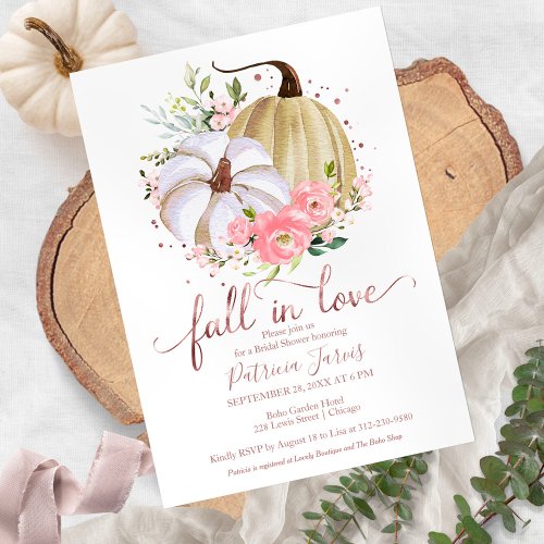 Fall In Love Bridal Shower Pumpkin Floral Invitation