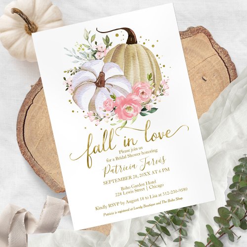 Fall In Love Bridal Shower Pumpkin Floral Invitation