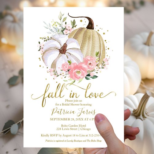 Fall In Love Bridal Shower Pumpkin Floral Invitation