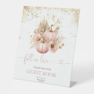 Fall in Love Bridal Shower Pumpkin Guest Book  Pedestal Sign