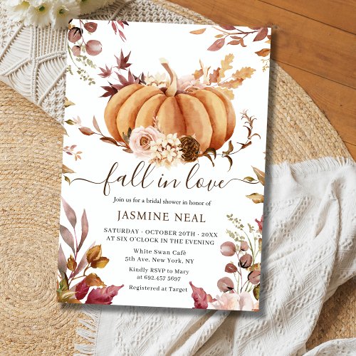 Fall in Love Bridal Shower  Pumpkin Rust Florals Invitation
