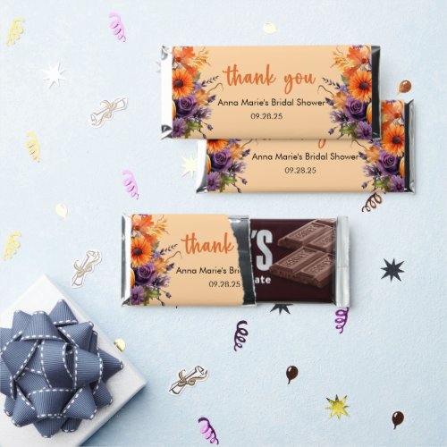 Fall in Love Bridal Shower Purple Flowers Pumpkin  Hershey Bar Favors