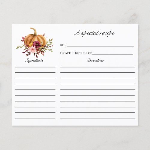 Fall in Love Bridal Shower Recipe card