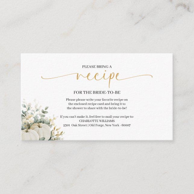 Fall In Love Bridal Shower Recipe Request Enclosure Card (Front)