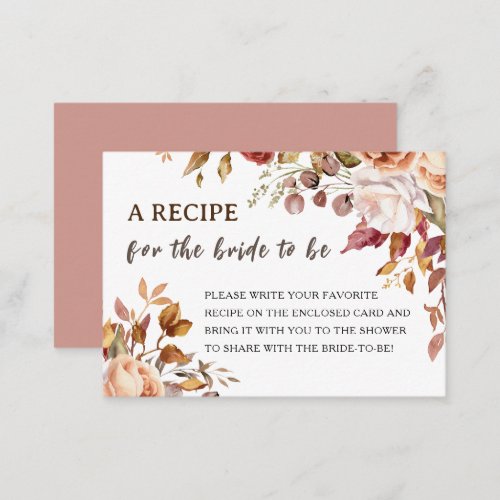 Fall in Love Bridal Shower  Recipe Request Enclosure Card