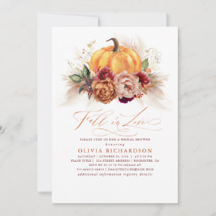 Fall in Love Bridal Shower Rust Flowers Pumpkin I Invitation