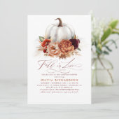 Fall in Love Bridal Shower Rust Flowers Pumpkin In Invitation (Standing Front)