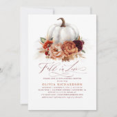 Fall in Love Bridal Shower Rust Flowers Pumpkin In Invitation (Front)