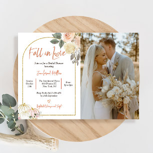 Fall in Love Bridal Shower Rust Flowers Pumpkin Invitation