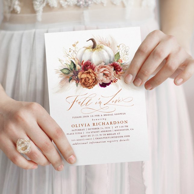 Fall in Love Bridal Shower Rust Flowers Pumpkin  Invitation (Fall in Love Bridal Shower Invitations)