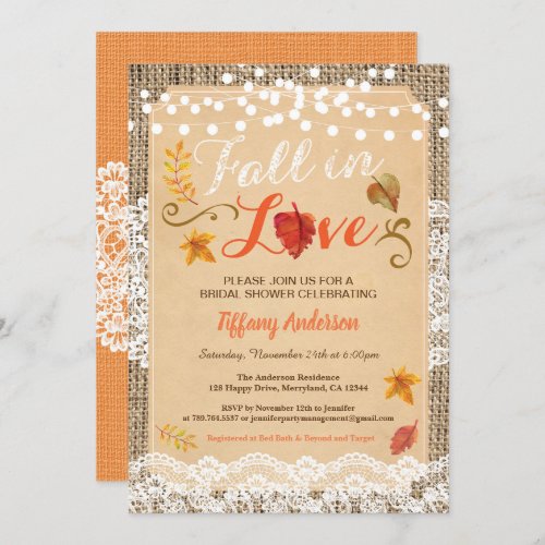Fall in love bridal shower rustic burlap vintage invitation