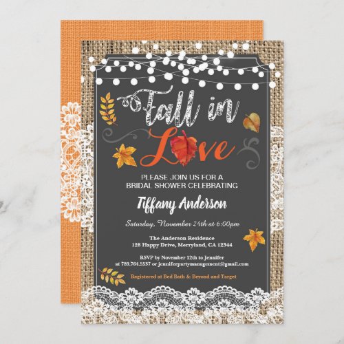 Fall in love bridal shower rustic chalkboard invitation