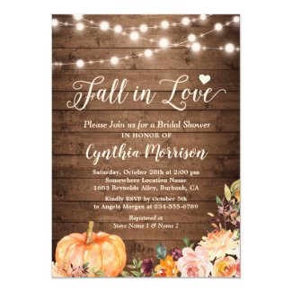 Fall in Love Bridal Shower Rustic Pumpkin Floral Invitation