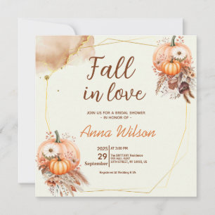 Fall in Love Bridal Shower Rustic Pumpkin Pampas Invitation