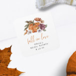 Fall In Love Bridal Shower Square Sticker<br><div class="desc">Fall In Love Bridal Shower Square Sticker. Dive into a dreamy autumnal escape with our bridal shower collection. From hand-painted watercolor pumpkins and blossoming burgundy and terracotta fall flowers to rustic forest green and rust botanicals — every detail is thoughtfully painted. Add a personal touch with burnt orange or burgundy...</div>