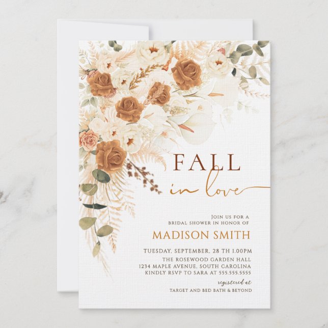 Fall In Love Bridal Shower Terracotta Boho Floral Invitation (Front)