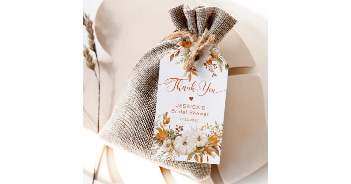 Fall in love bridal shower thank you gift tags | Zazzle