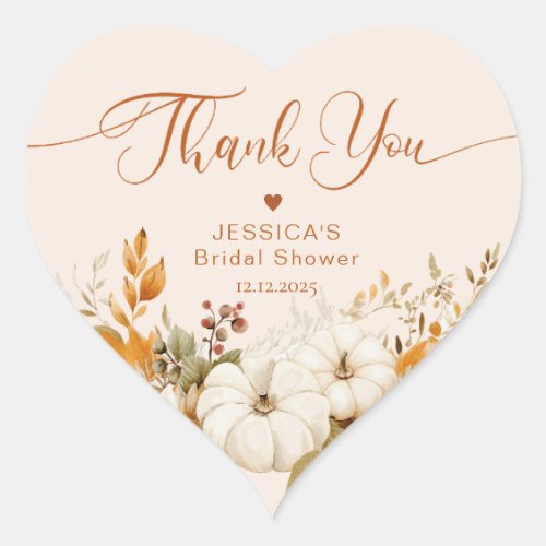 Fall in love bridal shower thank you heart sticker