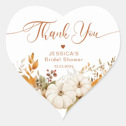 Fall in love bridal shower thank you heart sticker