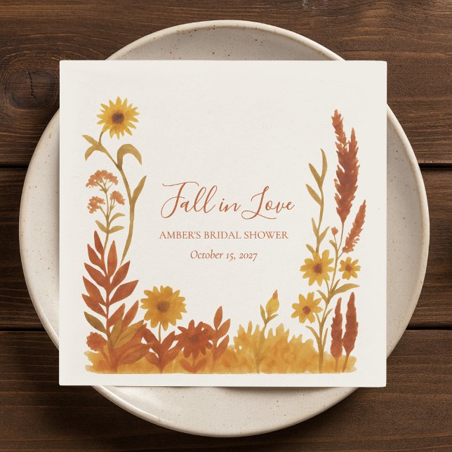 "Fall in Love" Bridal Shower Watercolor Floral Napkins (Creator Uploaded)