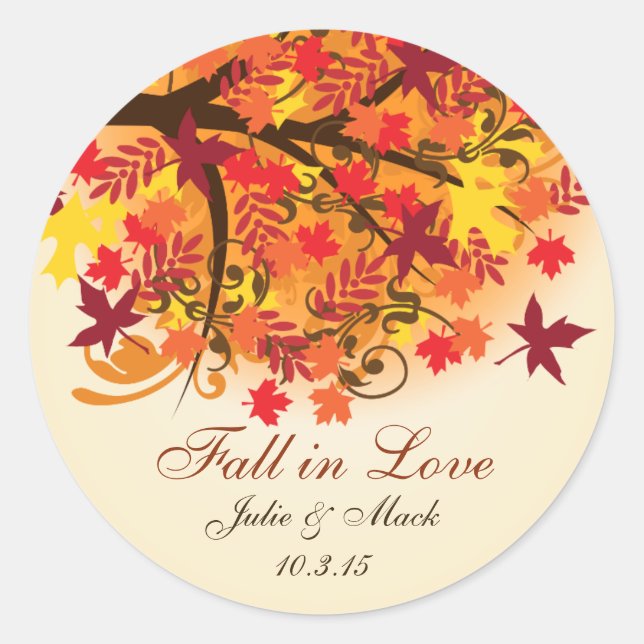 Fall in Love Bridal Shower Wedding Sticker Label (Front)