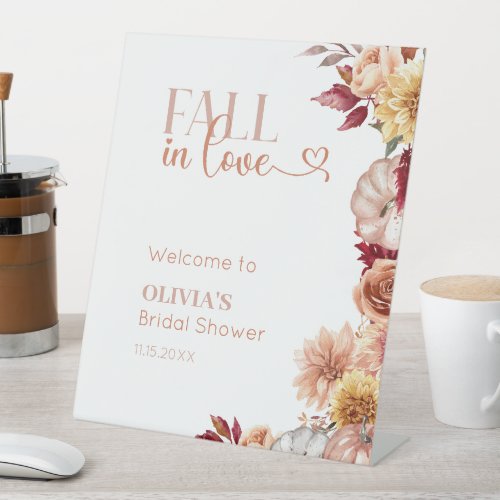 Fall In love Bridal shower welcoma table top Pedestal Sign