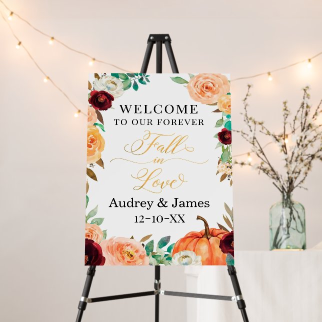 Fall in love Bridal Shower Welcome Sign Personaliz (In Situ (Stand))