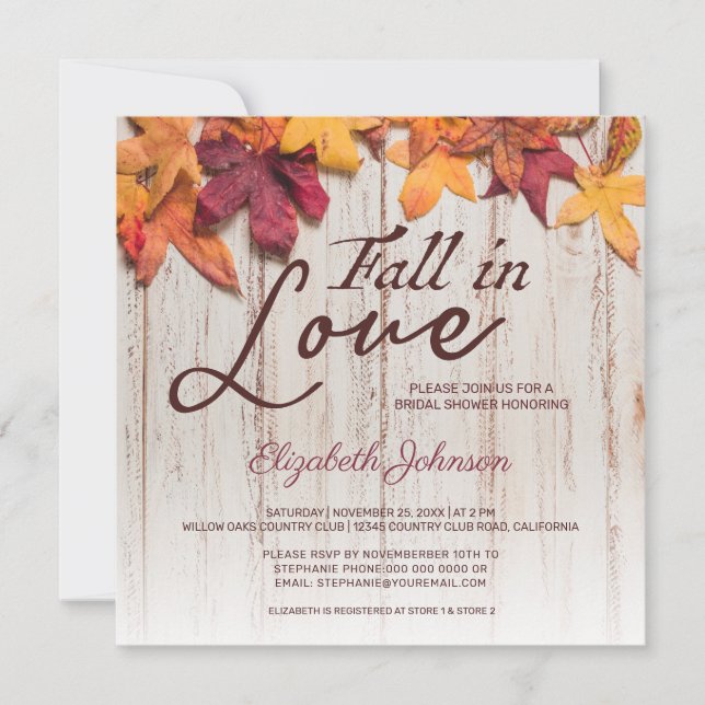 Fall in Love Bridal Shower Wood Fall Color Leaves (Front)