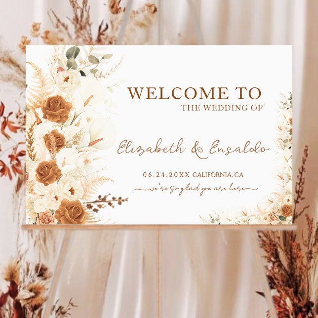 Fall in Love Bright Boho Pampas & Rose Wedding  Foam Board (Creator Uploaded)