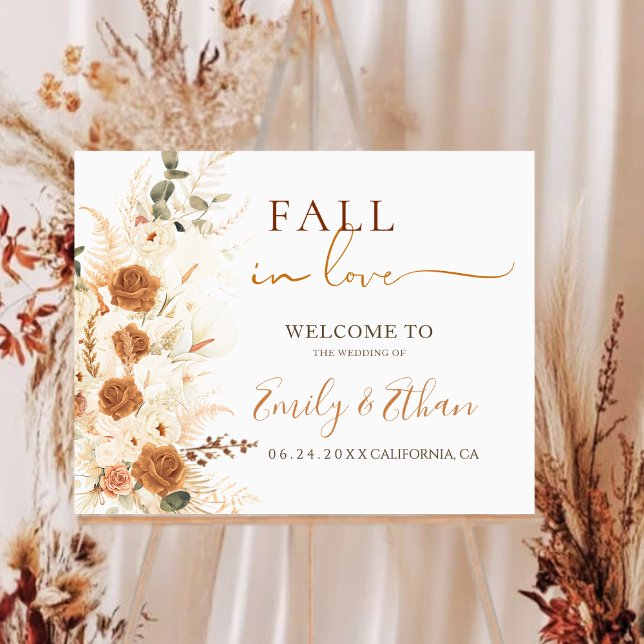 Fall in Love Bright Bold Pampas & Rose Wedding  Foam Board (Creator Uploaded)