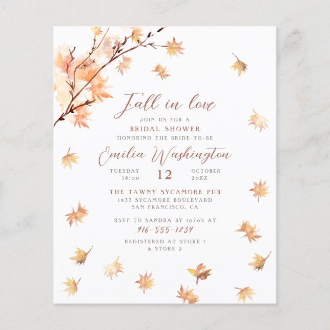 Fall In Love | Budget Bridal Shower Invitation (Front)