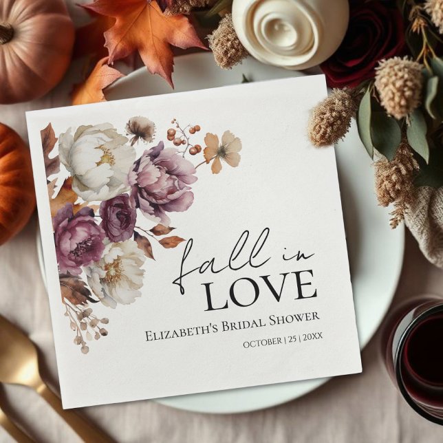 Fall In Love Burgundy Autumn Bridal Shower Napkins (Creator Uploaded)
