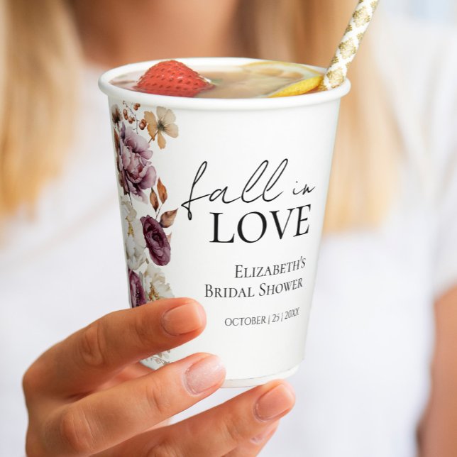 Fall In Love Burgundy Autumn Bridal Shower Paper Cups (Creator Uploaded)