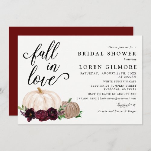 Fall In Love Burgundy Boho Pumpkin Bridal Shower Invitation