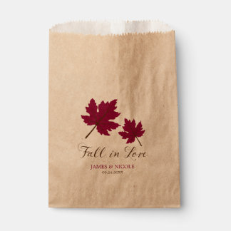 Fall in Love Burgundy Brown Leaves Wedding Favor Bag