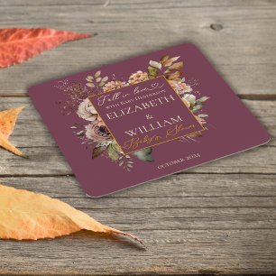 Fall In Love Burgundy Floral Baby Shower Square Paper Coaster