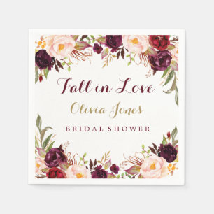 Fall in Love Burgundy Floral Bridal Shower Napkin