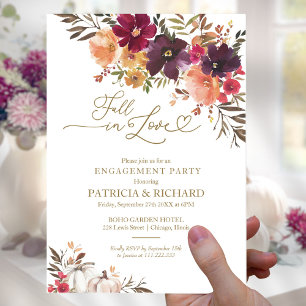 Fall In Love Burgundy Floral Engagement Party Invitation