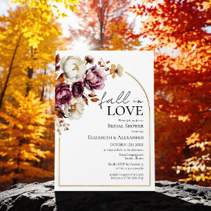 Fall In Love Burgundy Floral Fall Bridal Shower Invitation