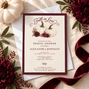 Fall In Love Burgundy Floral Pumpkin Bridal Shower Invitation