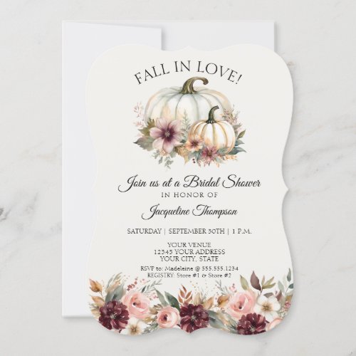 Fall in Love Burgundy Floral Roses Bridal Shower Invitation