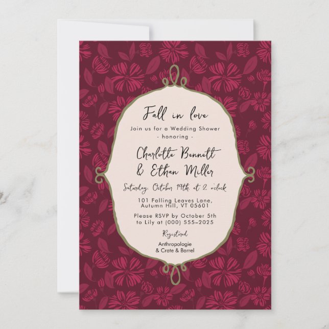 Fall In Love Burgundy Floral Wedding Shower Invitation (Front)