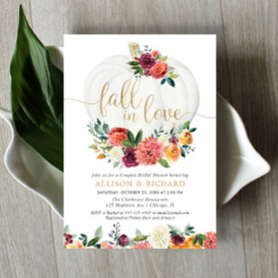 Fall in love burgundy gold couples bridal shower invitation