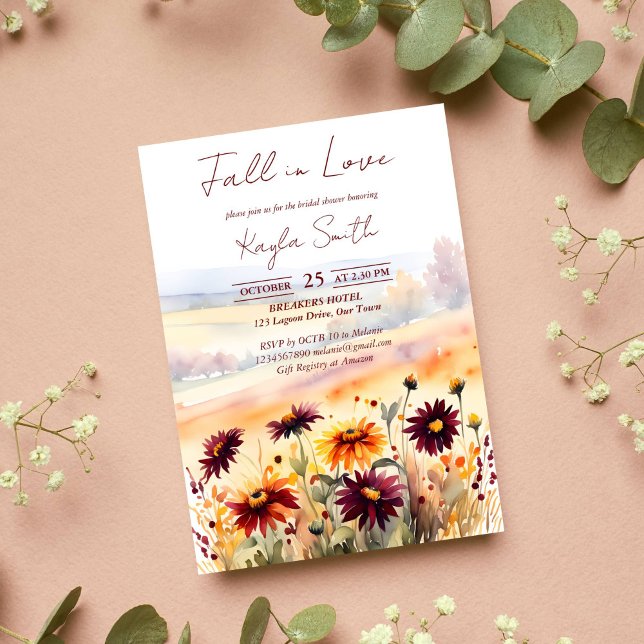 Fall in love burgundy orange dahlias bridal shower invitation (Fall in love burgundy orange dahlias bridal shower template invitation instant download fall themed)