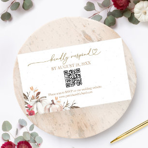 Fall In Love Burgundy Pumpkin QR Code Online RSVP Enclosure Card
