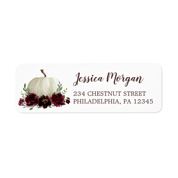 Fall in Love Burgundy Pumpkin Return Address Label | Zazzle