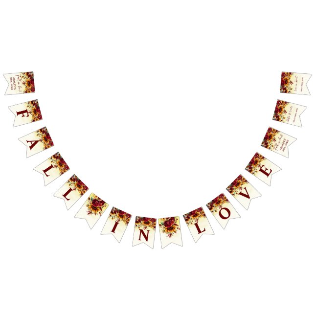 Fall in love burgundy sunflowers bridal shower bunting flags (All)