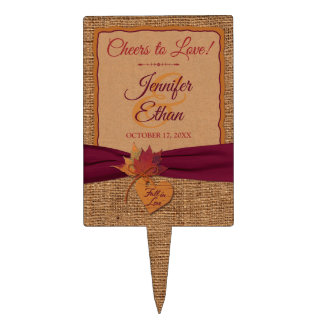Fall in Love Burlap, Leaves Wedding Cake Topper