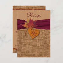 Fall in Love Burlap, Leaves Wedding RSVP